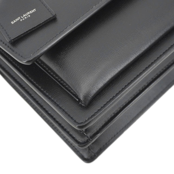 YVES SAINT LAURENT Sunset Monogram Leather Shoulder Bag Black