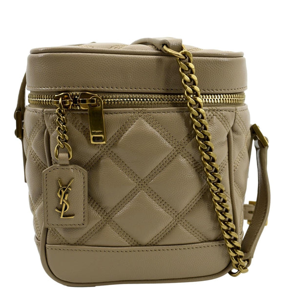 YVES SAINT LAURE 80s Quilted Grain Leather Vanity Case Beige