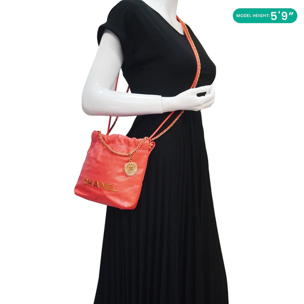 CHANEL 22 Small Quilted Leather Crossbody Bag Coral