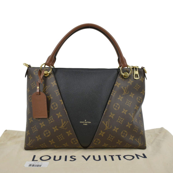 LOUIS VUITTON V Tote Monogram Canvas Leather Shoulder Bag Black