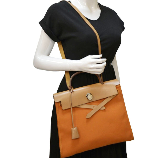 HERMES Herbag Canvas Tote Bag - Bold Orange Elegance