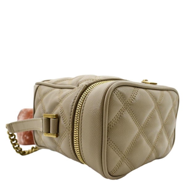 YVES SAINT LAURE 80s Quilted Grain Leather Vanity Case Beige