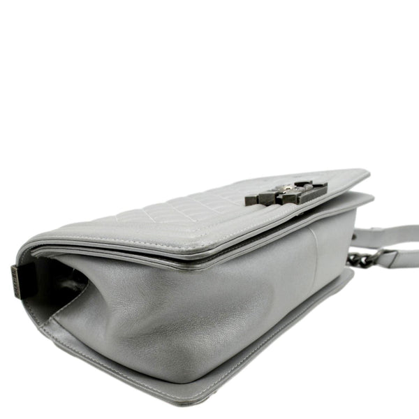 CHANEL Medium Boy Flap Quilted Leather Crossbody Bag Silver