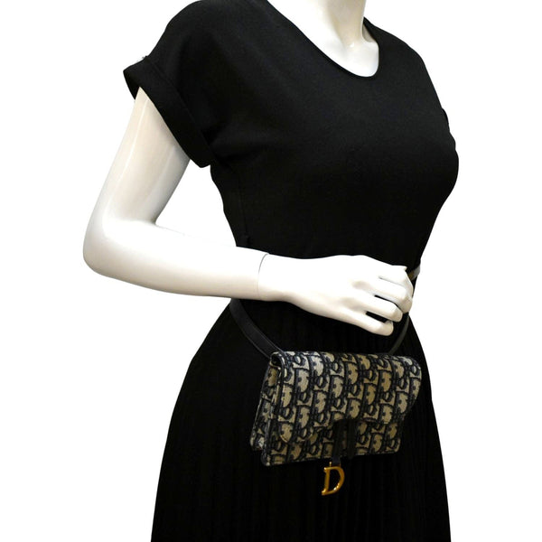 CHRISTIAN DIOR Saddle Oblique Canvas Belt Bag Navy Blue