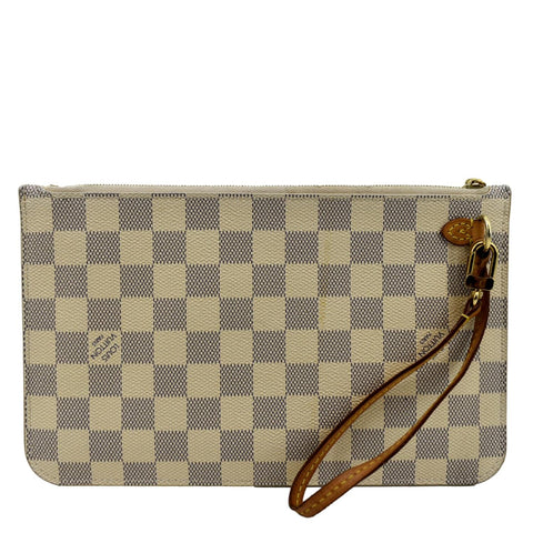 LOUIS VUITTON Neverfull GM Damier Azur Pochette Wristlet Pouch White