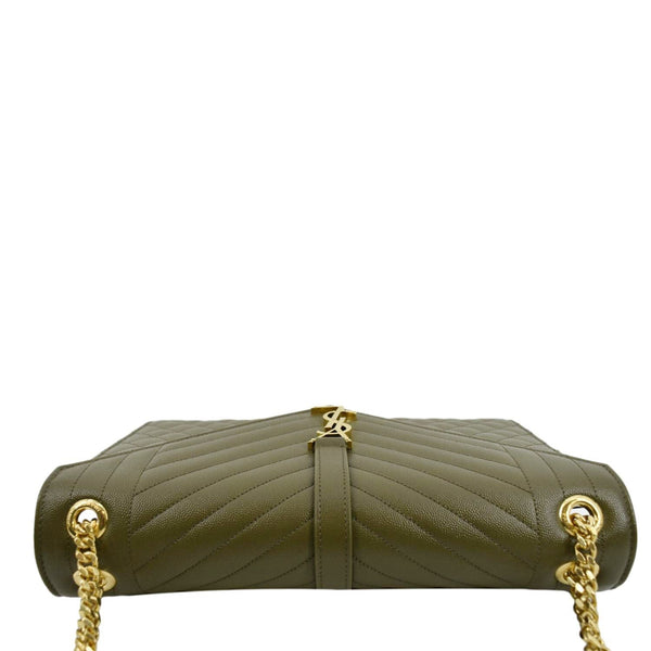 YVES SAINT LAURENT Large Envelope Flap Matelasse Leather Shoulder Bag Khaki Green