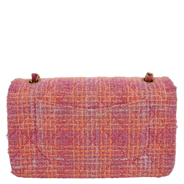 CHANEL Rectangular Flap Medium Quilted Tweed Shoulder Bag Pink