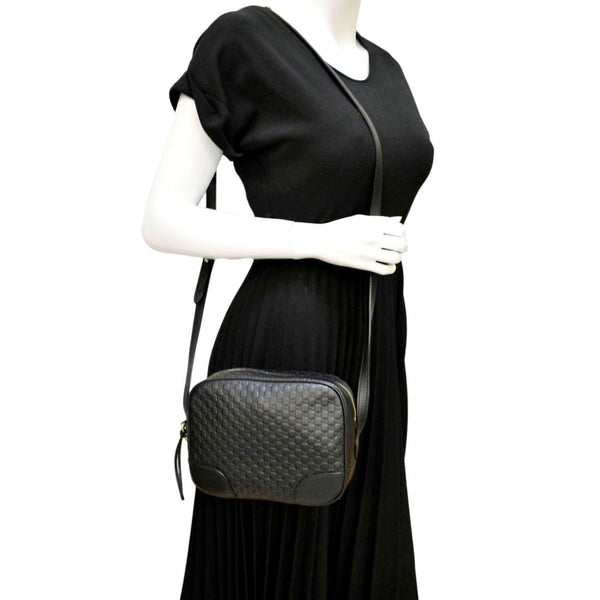 GUCCI Bree Mini GG Microguccissima Leather Crossbody Bag Black 449413