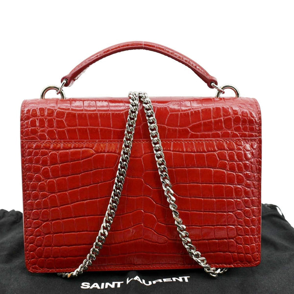 YVES SAINT LAURENT Sunset Crocodile Embossed Leather Crossbody Bag Red