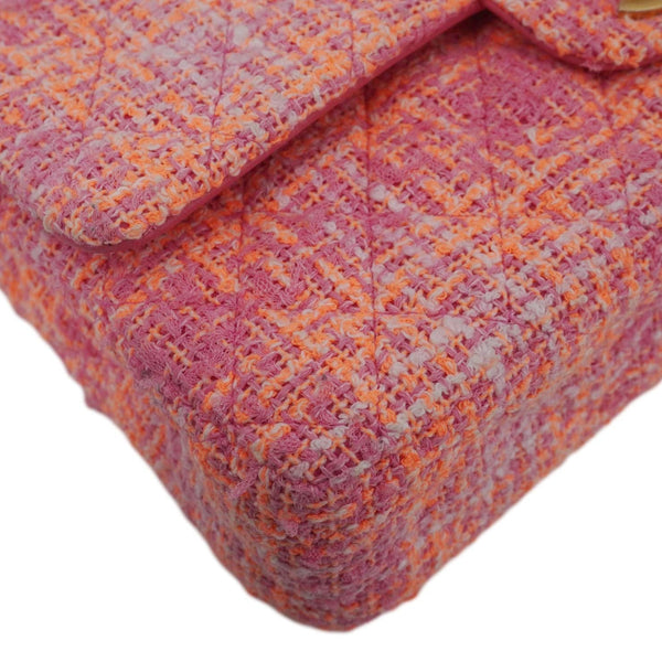 CHANEL Rectangular Flap Medium Quilted Tweed Shoulder Bag Pink