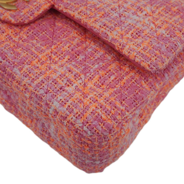 CHANEL Rectangular Flap Medium Quilted Tweed Shoulder Bag Pink