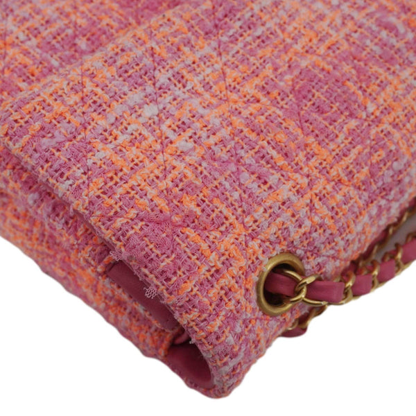 CHANEL Rectangular Flap Medium Quilted Tweed Shoulder Bag Pink