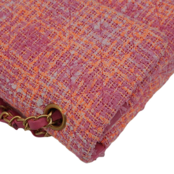 CHANEL Rectangular Flap Medium Quilted Tweed Shoulder Bag Pink