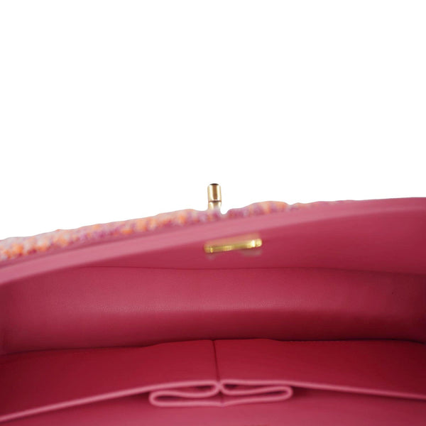 CHANEL Rectangular Flap Medium Quilted Tweed Shoulder Bag Pink