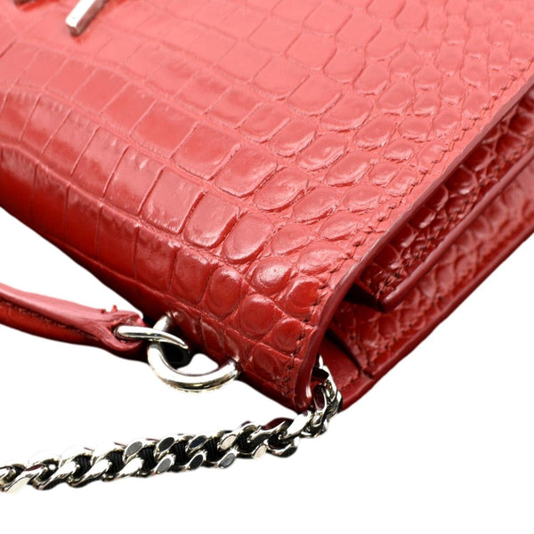 YVES SAINT LAURENT Sunset Crocodile Embossed Leather Crossbody Bag Red
