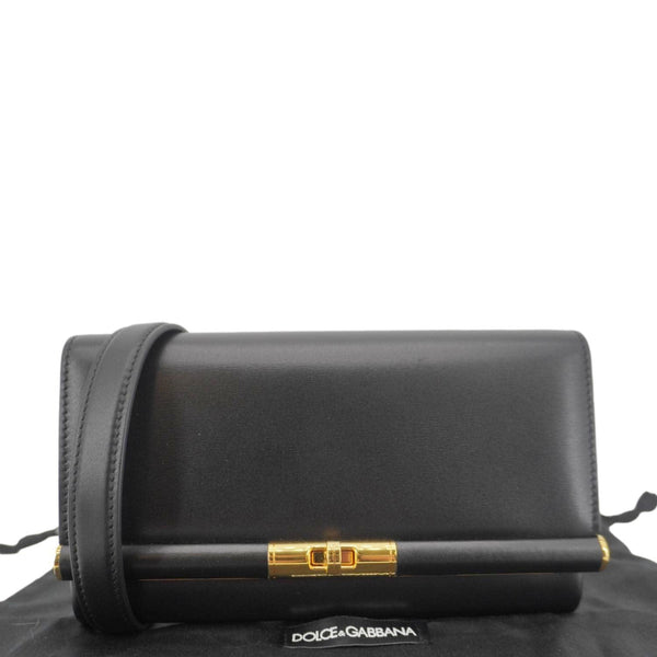 DOLCE & GABBANA Marlene Calfskin Leather Wallet Shoulder Bag Black