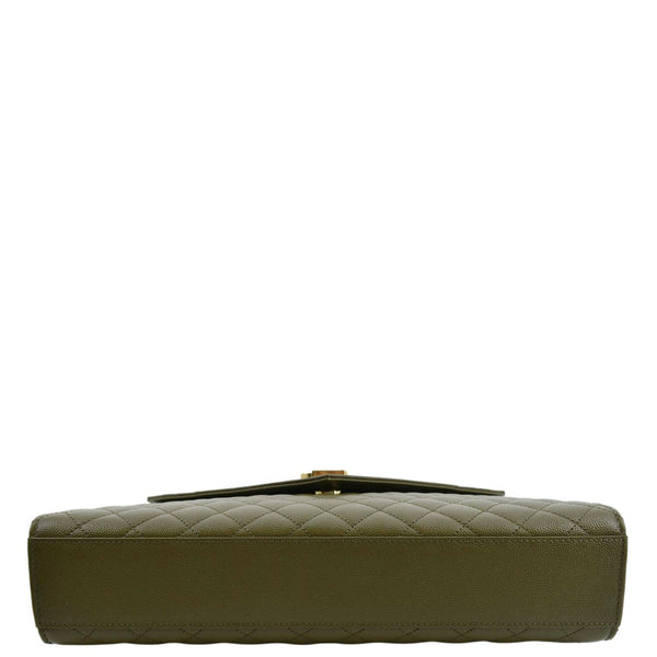 YVES SAINT LAURENT Large Envelope Flap Matelasse Leather Shoulder Bag Khaki Green