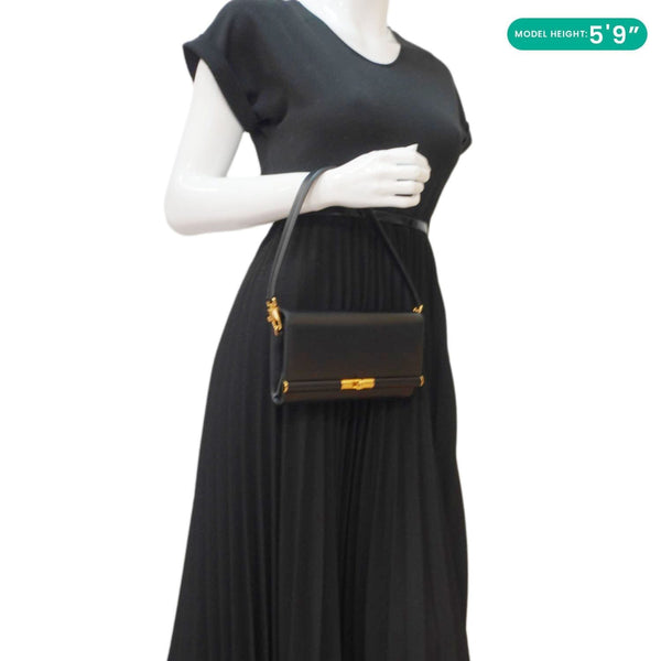 DOLCE & GABBANA Marlene Calfskin Leather Wallet Shoulder Bag Black