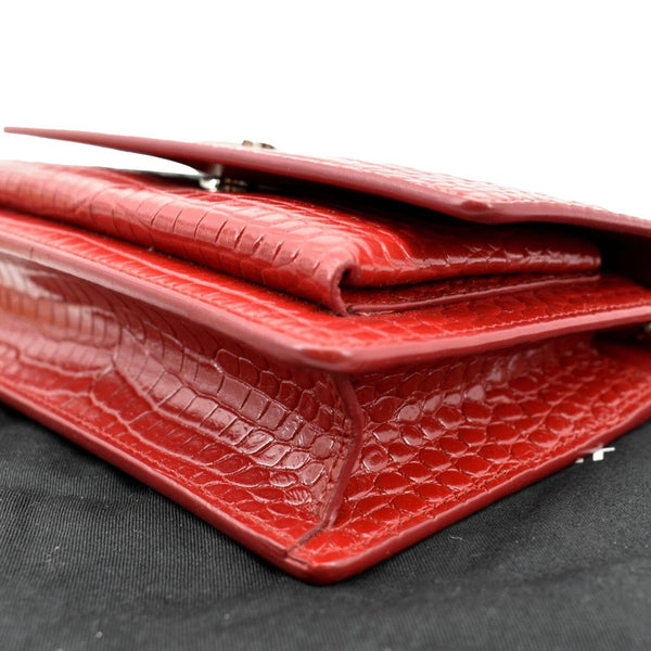 YVES SAINT LAURENT Sunset Crocodile Embossed Leather Crossbody Bag Red