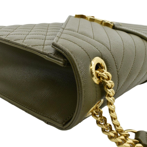 YVES SAINT LAURENT Large Envelope Flap Matelasse Leather Shoulder Bag Khaki Green