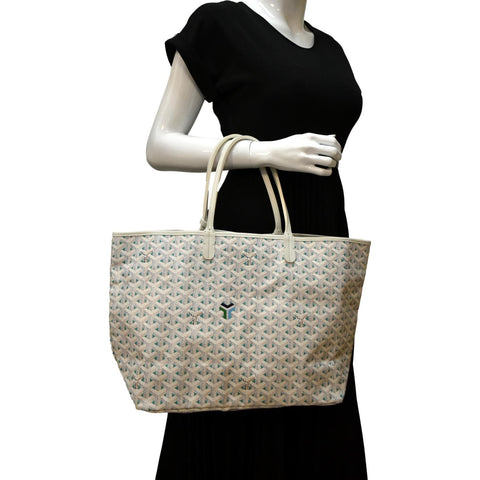 GOYARD Saint Louis Claire Voie Chevron Print Coated Canvas Tote Bag White