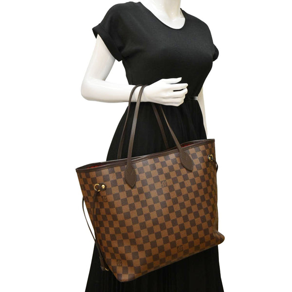 LOUIS VUITTON Neverfull MM Damier Ebene Tote Bag Brown