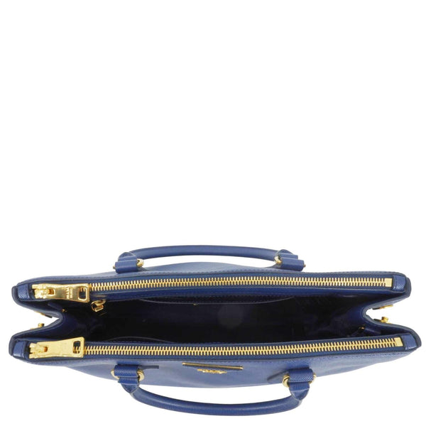 PRADA Galleria Double Zip Medium Saffiano Lux Leather Tote Bag Blue