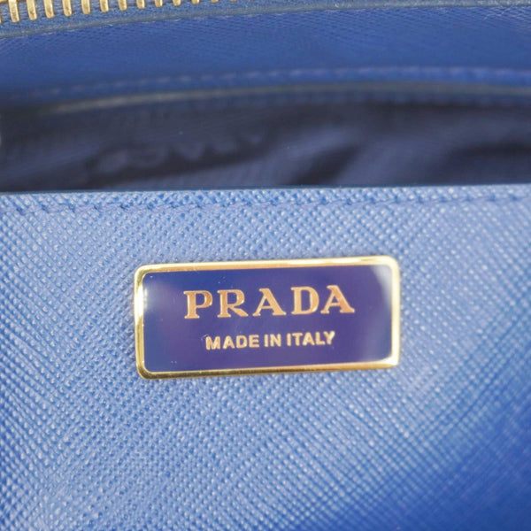 PRADA Galleria Double Zip Medium Saffiano Lux Leather Tote Bag Blue