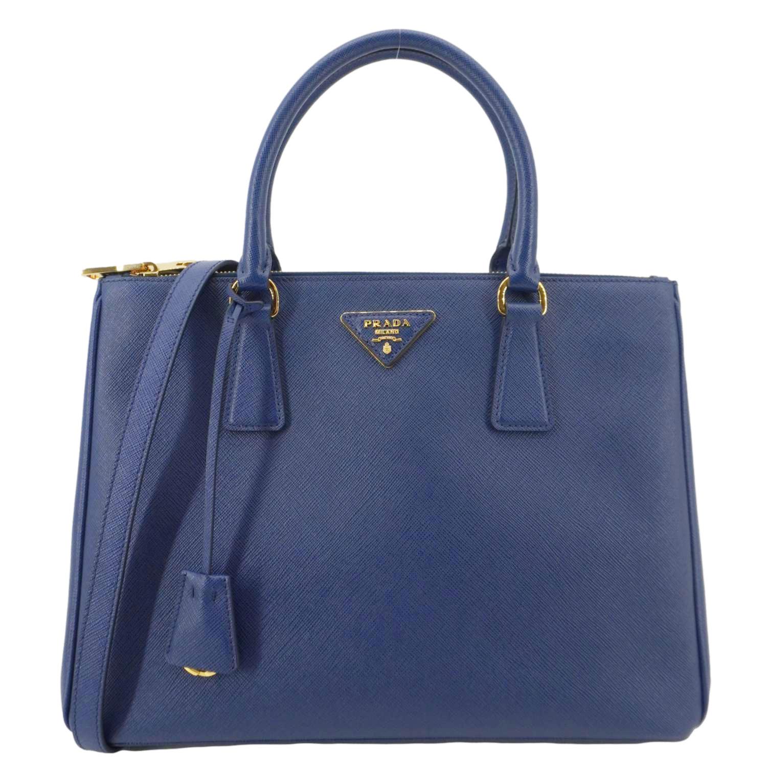 PRADA Galleria Double Zip Medium Saffiano Lux Leather Tote Bag Blue