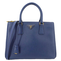 PRADA Galleria Double Zip Medium Saffiano Lux Leather Tote Bag Blue