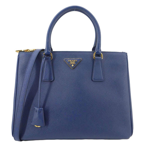 PRADA Galleria Double Zip Medium Saffiano Lux Leather Tote Bag Blue