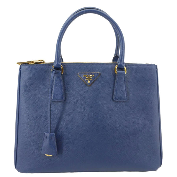 PRADA Galleria Double Zip Medium Saffiano Lux Leather Tote Bag Blue