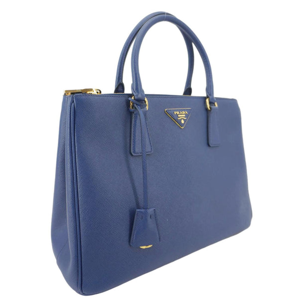 PRADA Galleria Double Zip Medium Saffiano Lux Leather Tote Bag Blue