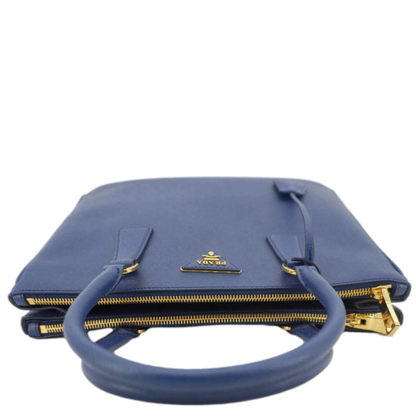 PRADA Galleria Double Zip Medium Saffiano Lux Leather Tote Bag Blue