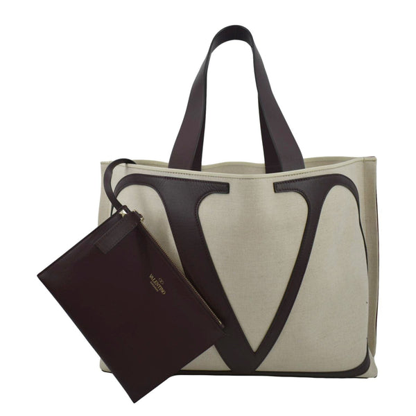 VALENTINO Garavani Strandtasche Mit Vlogo In Canvas Shopping Tote Bag Chocolate