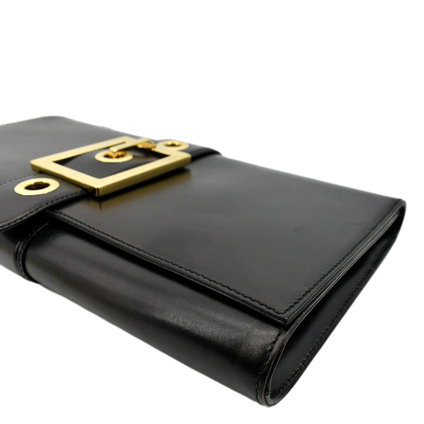 GUCCI Lady Buckle Leather Clutch Black 323653