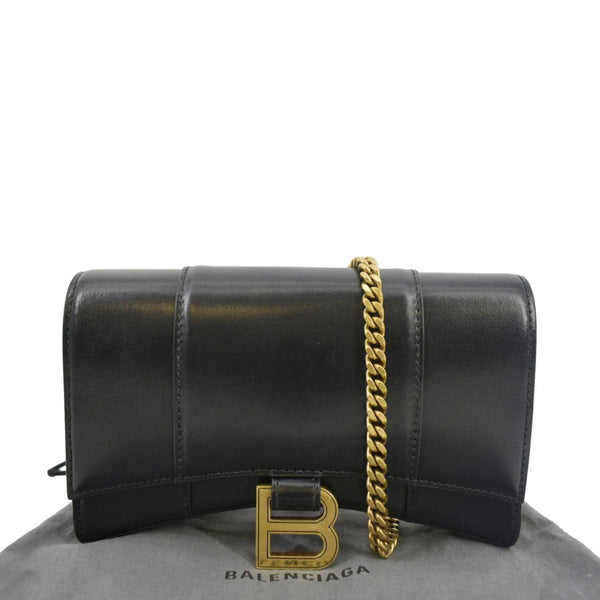 BALENCIAGA Hourglass Leather Chain Wallet Shoulder Bag Black