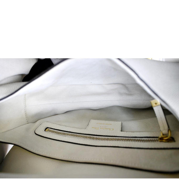 CHRISTIAN DIOR Saddle Grained Calfskin Leather Shoulder Bag Ivory