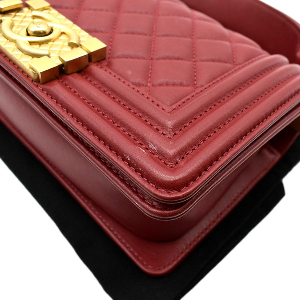 CHANEL Boy Small Quilted Leather Shoulder Bag Red