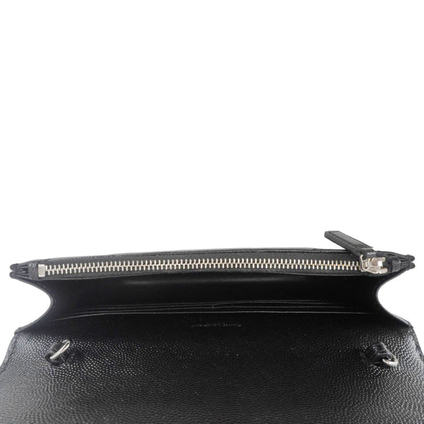YVES SAINT LAURENT Cassandre Leather Wallet On Chain Crossbody Bag Black
