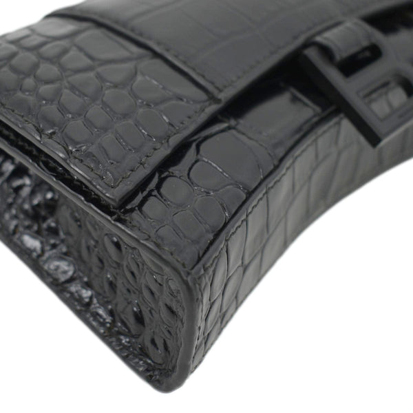 BALENCIAGA Hourglass Leather Chain Wallet Shoulder Bag Black