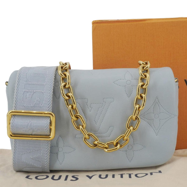 LOUIS VUITTON Calfskin Bubblegram Leather Wallet on Strap Bag Light Blue