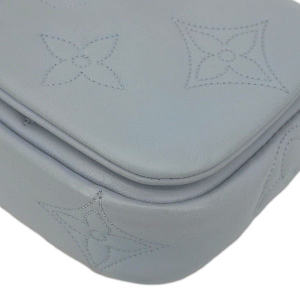 LOUIS VUITTON Calfskin Bubblegram Leather Wallet on Strap Bag Light Blue