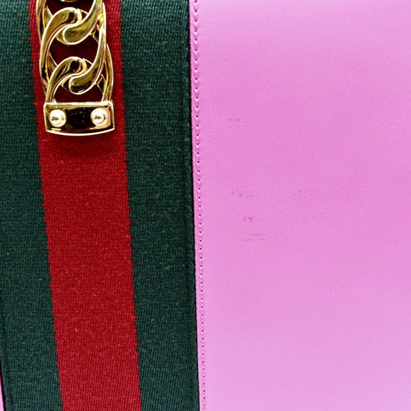 GUCCI Sylvie Medium Web Smooth Leather Top Handle Shoulder Bag Pink 431665