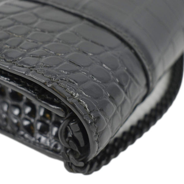 BALENCIAGA Hourglass Leather Chain Wallet Shoulder Bag Black