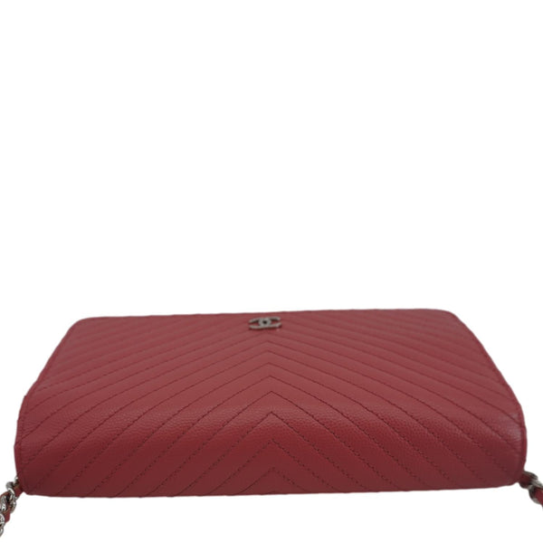 CHANEL CC WOC Chevron Leather Wallet On Chain Crossbody Bag Pink