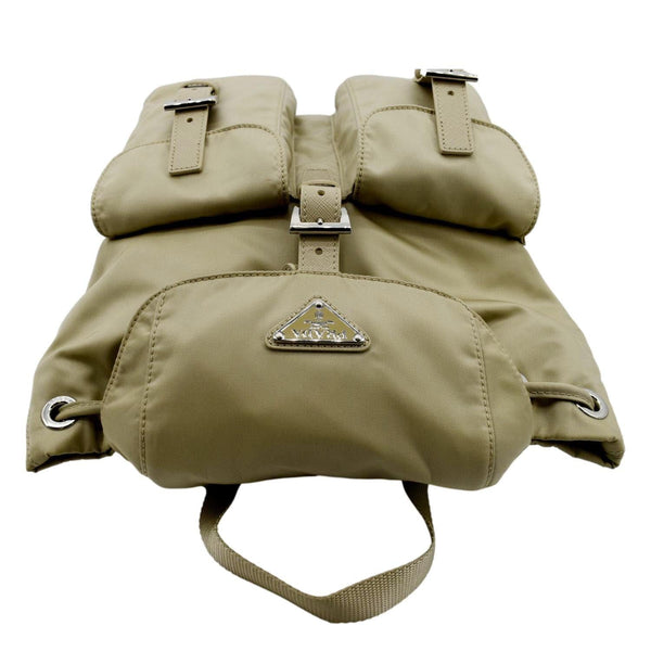 PRADA Double Front Pocket Re-Nylon Backpack Bag Beige