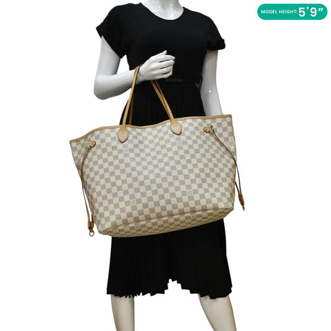 LOUIS VUITTON Neverfull GM Damier Azur Tote Shoulder Bag Rose Ballerine