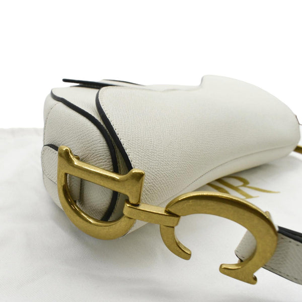 CHRISTIAN DIOR Saddle Grained Calfskin Leather Shoulder Bag Ivory