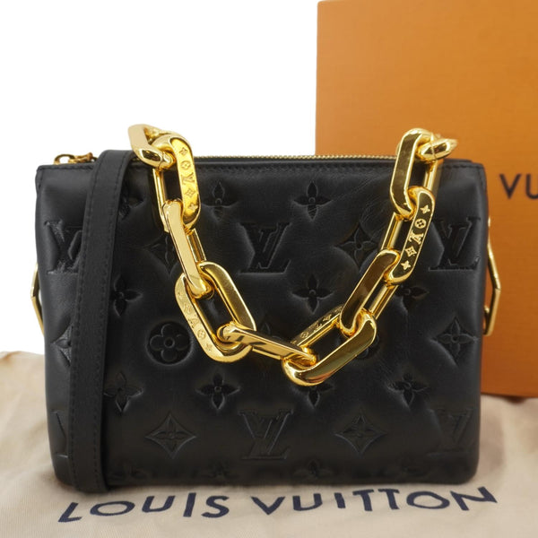 LOUIS VUITTON Coussin BB Monogram Embossed Leather Shoulder Bag Black